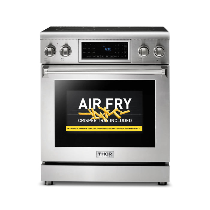 Thor Kitchen 30" Electric Range with 4.55 Cu. Ft. Self-Cleaning Oven, Air Fryer, and Tilt Panel in Stainless Steel (TRE3001)