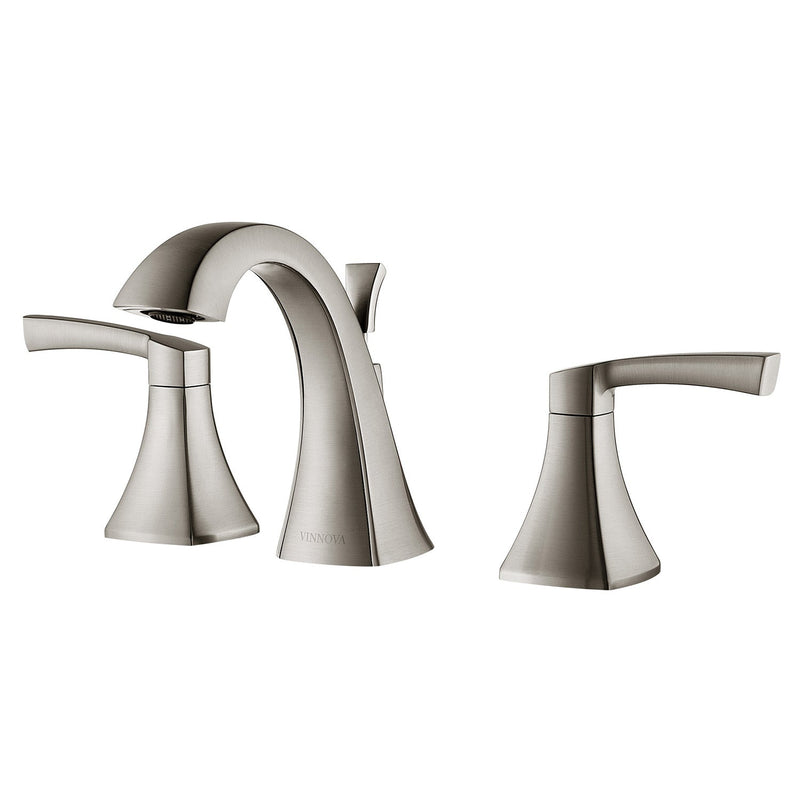 Vinnova Abbie Two-Handle 8-Inch Widespread Bathroom Faucet Brushed Nickel Finish Front View