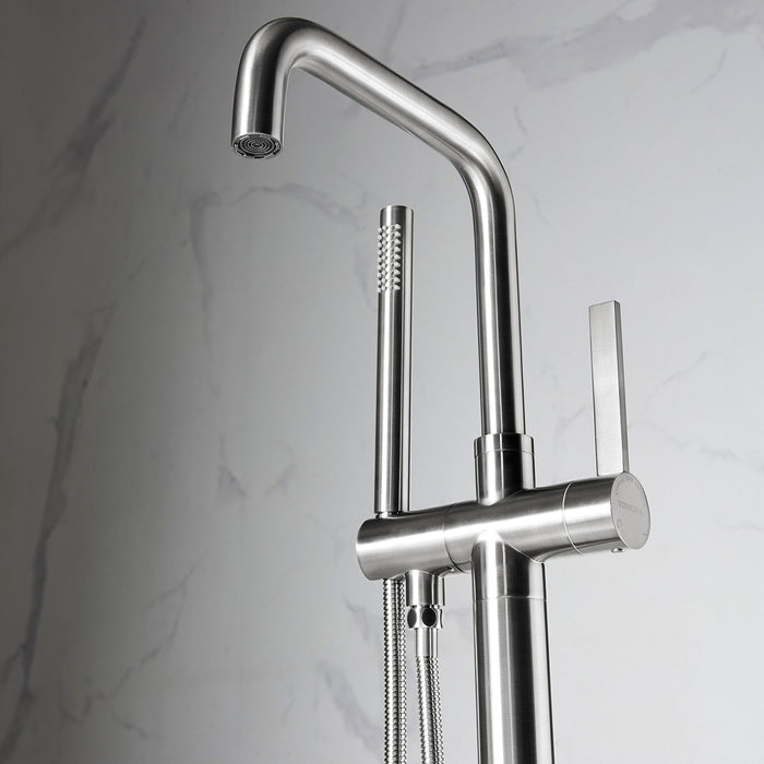 Vinnova Delara Freestanding Chrome Tub Faucet with Hand Shower Brushed Nickel Finish