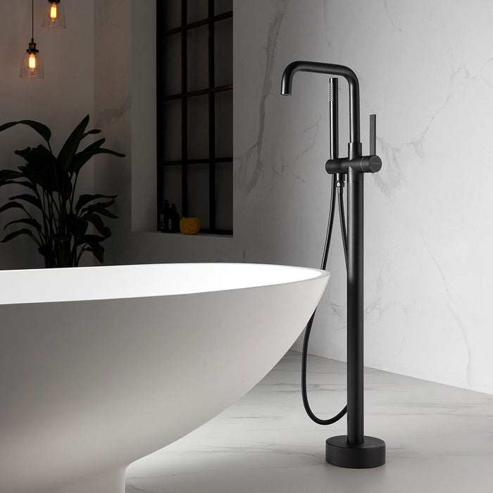 Vinnova Delara Freestanding Chrome Tub Faucet with Hand Shower Matte Black Finish