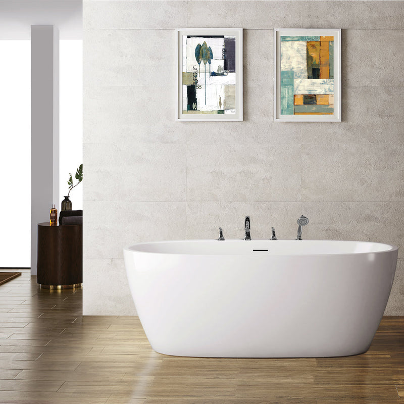 Vinnova Everly 59" x 31.5" Freestanding Acrylic Soaking Bathtub in White - 254059