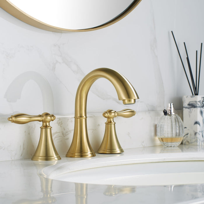 Vinnova Florence Two-Handle 8-Inch Widespread Bathroom Faucet Brushed Gold Finish