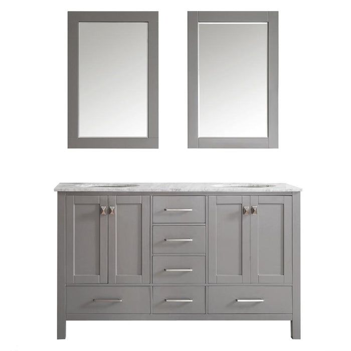 Vinnova Gela 60" Double Vanity with Carrara White Marble Countertop - with Mirror