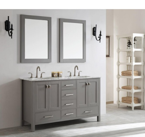 Vinnova Gela 60" Double Vanity with Carrara White Marble Countertop - with Mirror