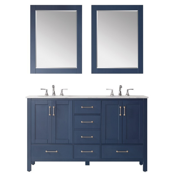 Vinnova Gela 60" Double Vanity with Carrara White Marble Countertop - with Mirror