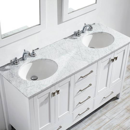 Vinnova Gela 60" Double Vanity with Carrara White Marble Countertop - with Mirror