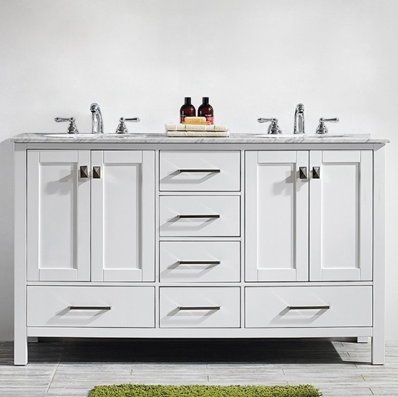 Vinnova Gela 60" Double Vanity with Carrara White Marble Countertop - without Mirror