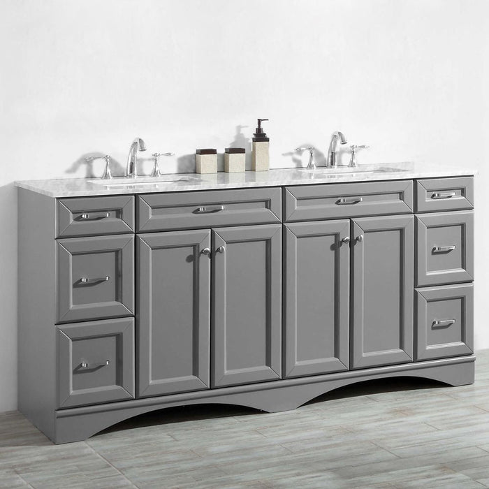 Vinnova Naples 72" Vanity Set in Grey with Carrara White Marble Countertop