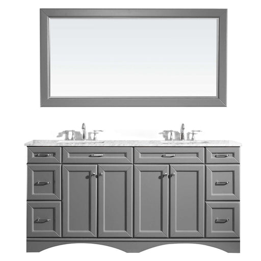 Vinnova Naples 72" Vanity Set in Grey with Carrara White Marble Countertop with Mirror