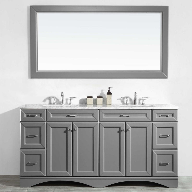 Vinnova Naples 72" Vanity Set in Grey with Carrara White Marble Countertop with Mirror