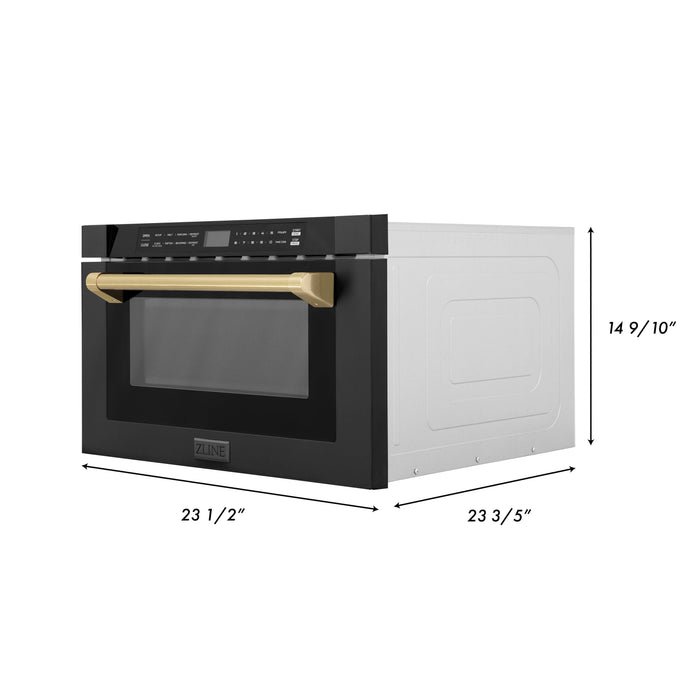 ZLINE Autograph Edition 24" 1.2 cu. ft. Built-in Microwave Drawer in Black Stainless Steel and Champagne Bronze Accents (MWDZ-1-BS-H-CB)