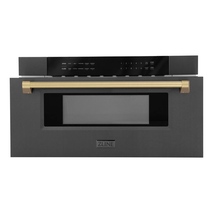 ZLINE Autograph Edition 30" 1.2 cu. ft. Built-in Microwave Drawer in Black Stainless Steel with Accents MWDZ-30-BS