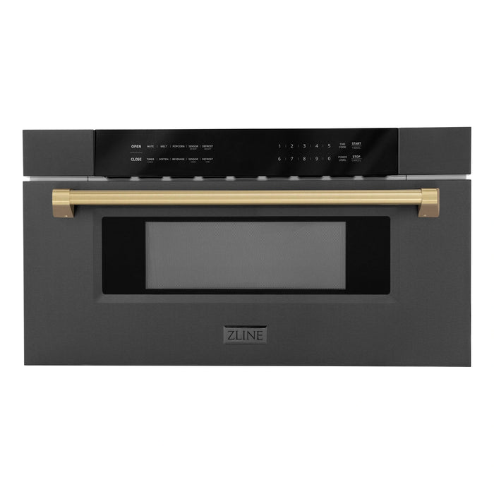 ZLINE Autograph Edition 30" 1.2 cu. ft. Built-in Microwave Drawer in Black Stainless Steel with Accents MWDZ-30-BS