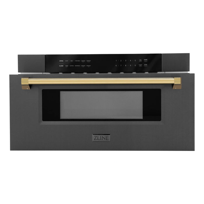 ZLINE Autograph Edition 30" 1.2 cu. ft. Built-in Microwave Drawer in Black Stainless Steel with Accents MWDZ-30-BS