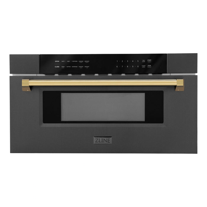 ZLINE Autograph Edition 30" 1.2 cu. ft. Built-in Microwave Drawer in Black Stainless Steel with Accents MWDZ-30-BS