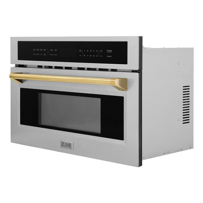 ZLINE Autograph Edition 30” 1.6 cu ft. Built-in Convection Microwave Oven in Stainless Steel with Accents MWOZ-30