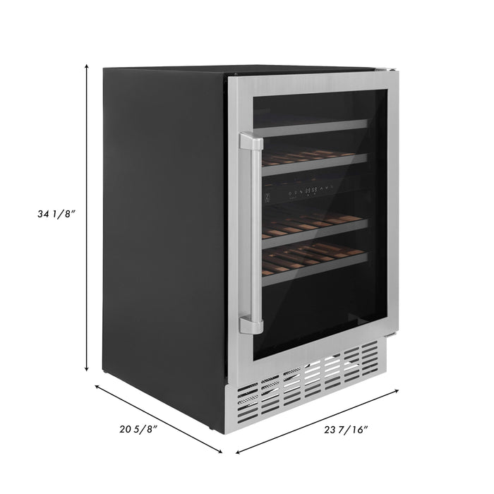 ZLINE 24 in. Monument Autograph Edition Dual Zone 44-Bottle Wine Cooler in Stainless Steel with Accents (RWVZ-UD-24)