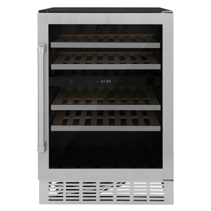 ZLINE 24 in. Monument Autograph Edition Dual Zone 44-Bottle Wine Cooler in Stainless Steel with Accents (RWVZ-UD-24)