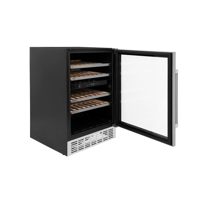 ZLINE 24 in. Monument Autograph Edition Dual Zone 44-Bottle Wine Cooler in Stainless Steel with Accents (RWVZ-UD-24)