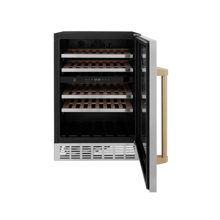 ZLINE 24 in. Monument Autograph Edition Dual Zone 44-Bottle Wine Cooler in Stainless Steel with Accents (RWVZ-UD-24)