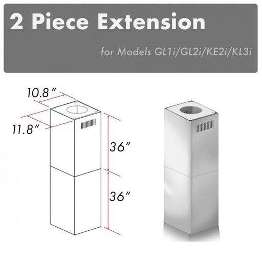 ZLINE 2-36 in. Chimney Extensions for 10 ft. to 12 ft. Ceilings - 2PCEXT-GL1i/GL2i/KE2i/KL3i