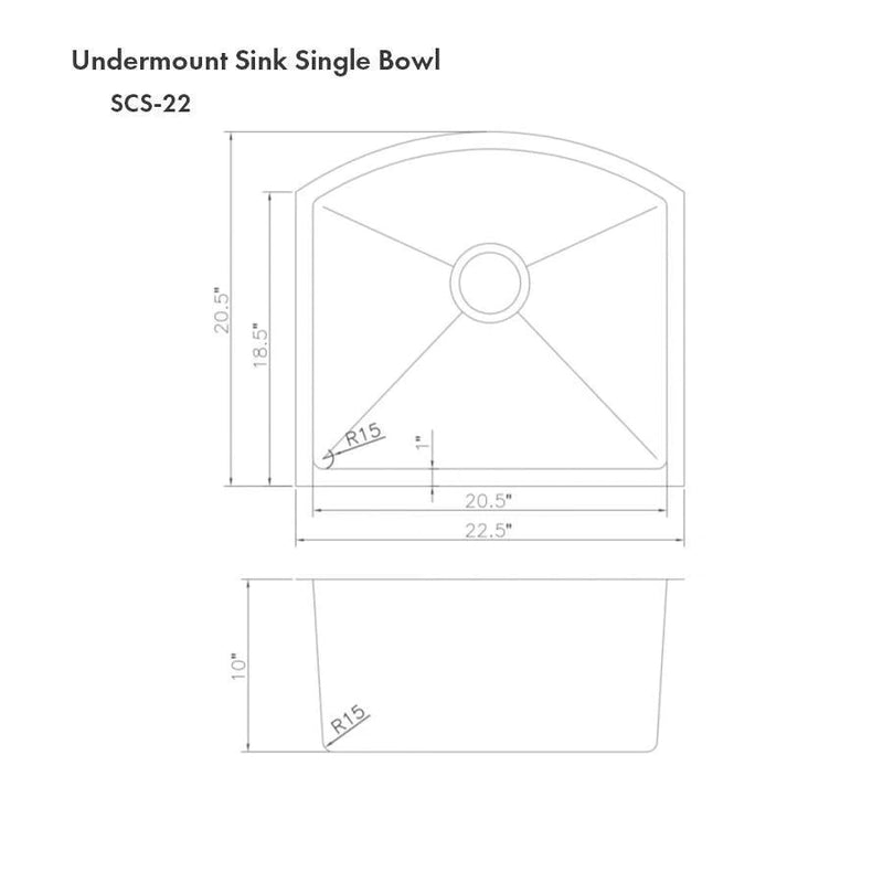 ZLINE 22" Telluride Undermount Single Bowl Kitchen Sink with Bottom Grid 