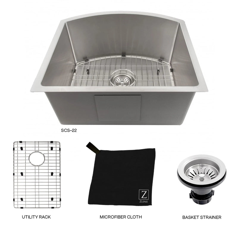 ZLINE 22" Telluride Undermount Single Bowl Kitchen Sink with Bottom Grid 
