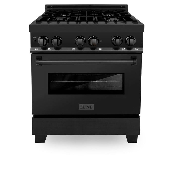 ZLINE 30 in. Dual Fuel Range in Black Stainless Steel & 30 in. Range Hood Package Package, 2KP-RABRH30