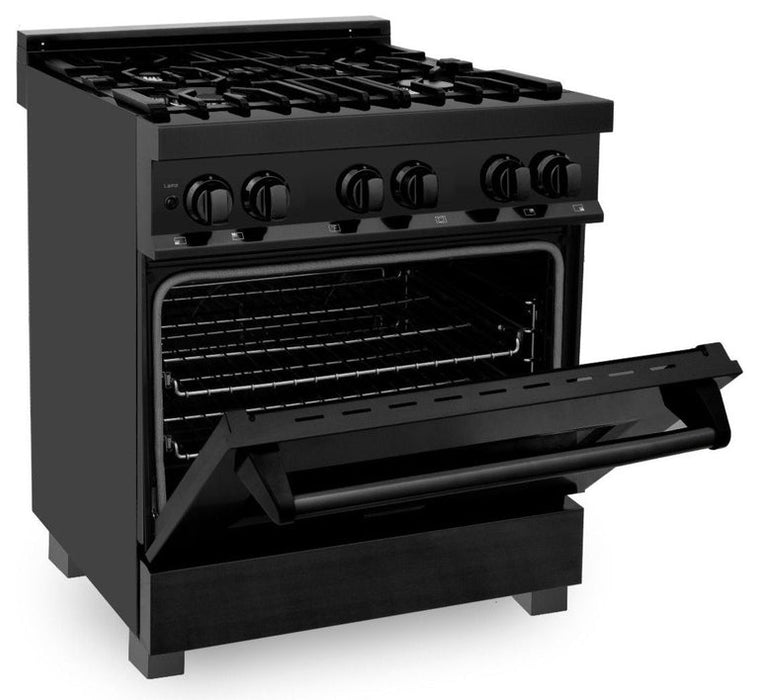 ZLINE 30 in. Dual Fuel Range in Black Stainless Steel & 30 in. Range Hood Package Package, 2KP-RABRH30