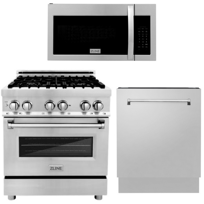 ZLINE Appliance Package - 30 in. Dual Fuel Range, Over-the-Range Microwave, Dishwasher Package - 3KP-RAOTR30-DWV