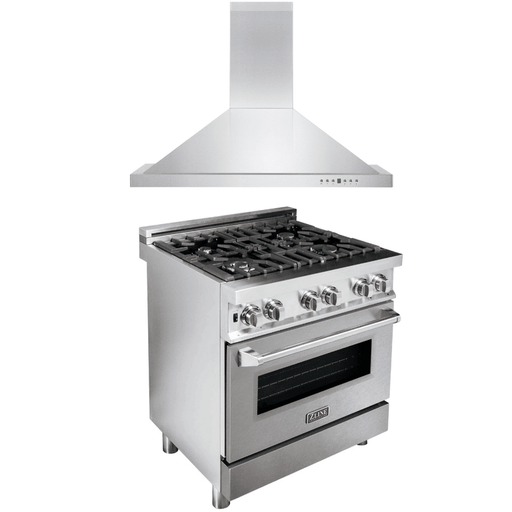 ZLINE Appliance Package - 30 in. Dual Fuel Range with DuraSnow® Door & 30 in. Range Hood 