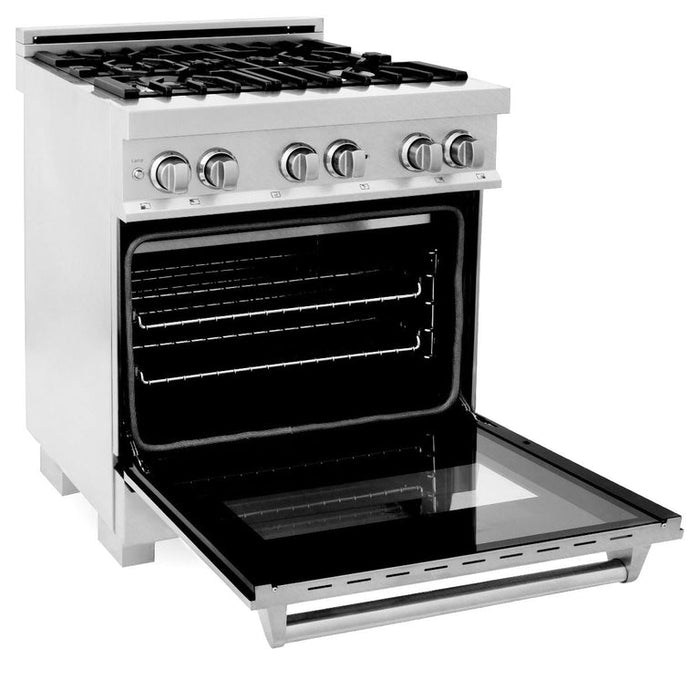 ZLINE Appliance Package - 30 in. DuraSnow® Stainless Dual Fuel Range, Ducted Vent Range Hood and Dishwasher - 3KP-RASRH30-DW