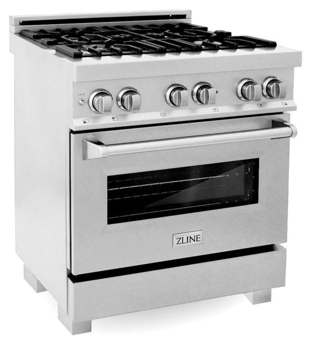 ZLINE Appliance Package - 30 in. DuraSnow® Stainless Dual Fuel Range, Ducted Vent Range Hood and Dishwasher - 3KP-RASRH30-DW