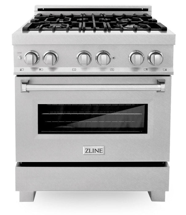 ZLINE Appliance Package - 30 in. DuraSnow® Stainless Dual Fuel Range, Ducted Vent Range Hood and Dishwasher - 3KP-RASRH30-DW