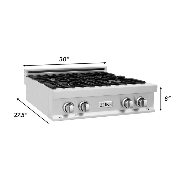 ZLINE 30” Professional Stainless Steel Gas Rangetop with 4 Gas Burners