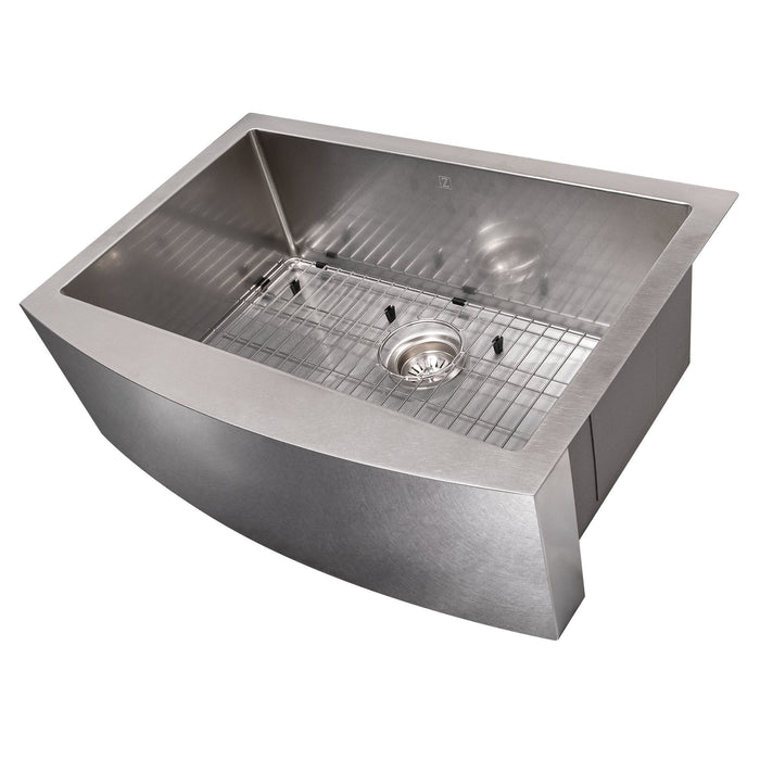 ZLINE 30" Zermatt Farmhouse Apron Mount Single Bowl Kitchen Sink with Bottom Grid