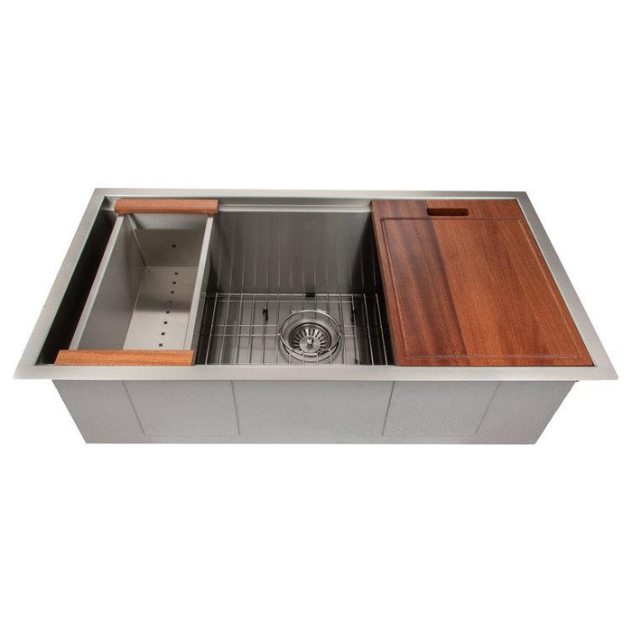 ZLINE 33" Garmisch Undermount Single Bowl Kitchen Sink with Bottom Grid and Accessories 