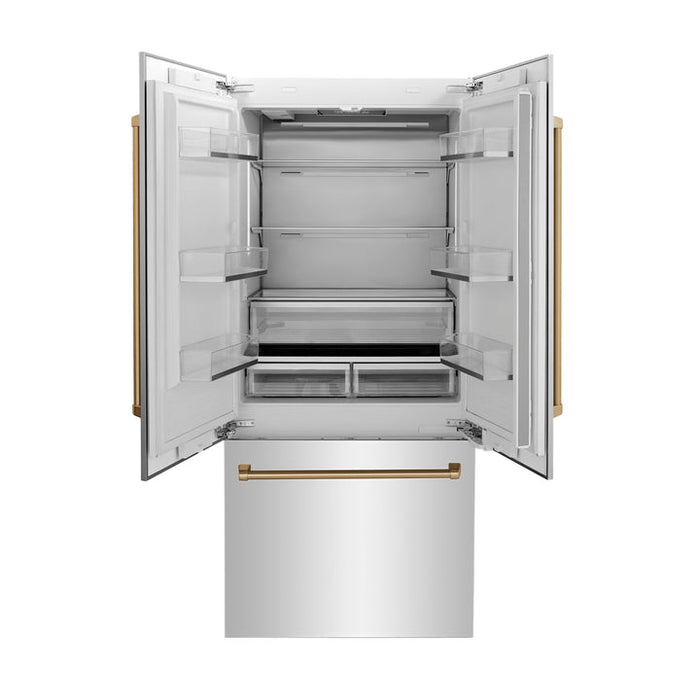 ZLINE 36" Autograph Edition 19.6 cu. ft. Built-in 2-Door Bottom Freezer Refrigerator with Internal Water and Ice Dispenser in Stainless Steel with Accents RBIVZ-304-36