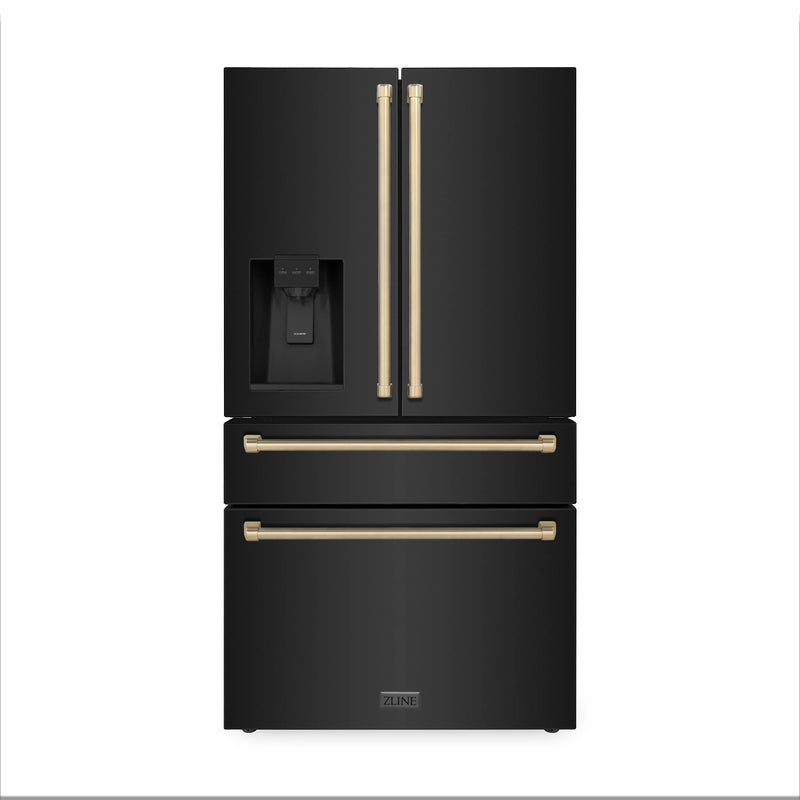 ZLINE 36" Autograph Edition 21.6 cu. ft Freestanding French Door Refrigerator with Water and Ice Dispenser in Fingerprint Resistant Black Stainless Steel with Autograph Handles
