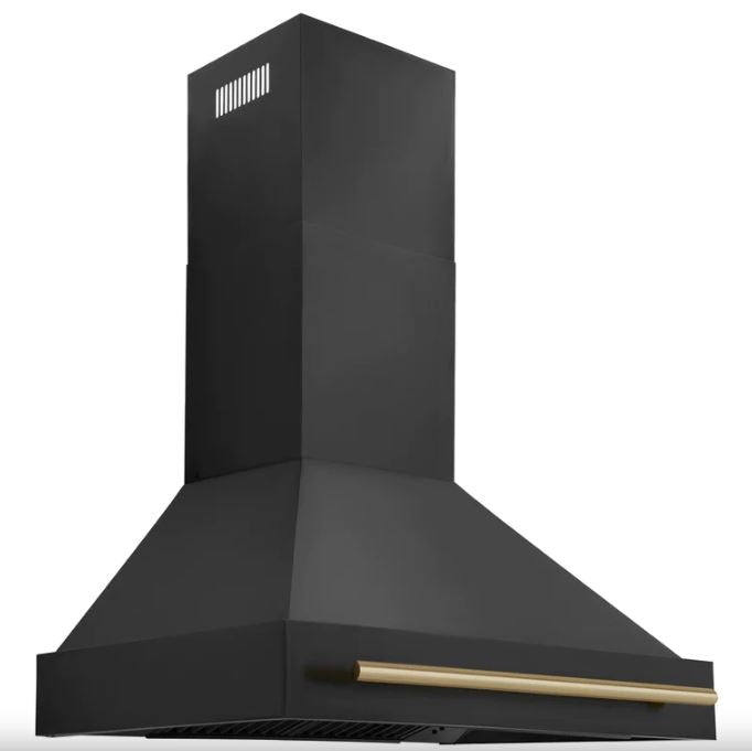 ZLINE 36 In. Autograph Edition Black Stainless Steel Range Hood with Champagne Bronze Handle, BS655Z-36-CB