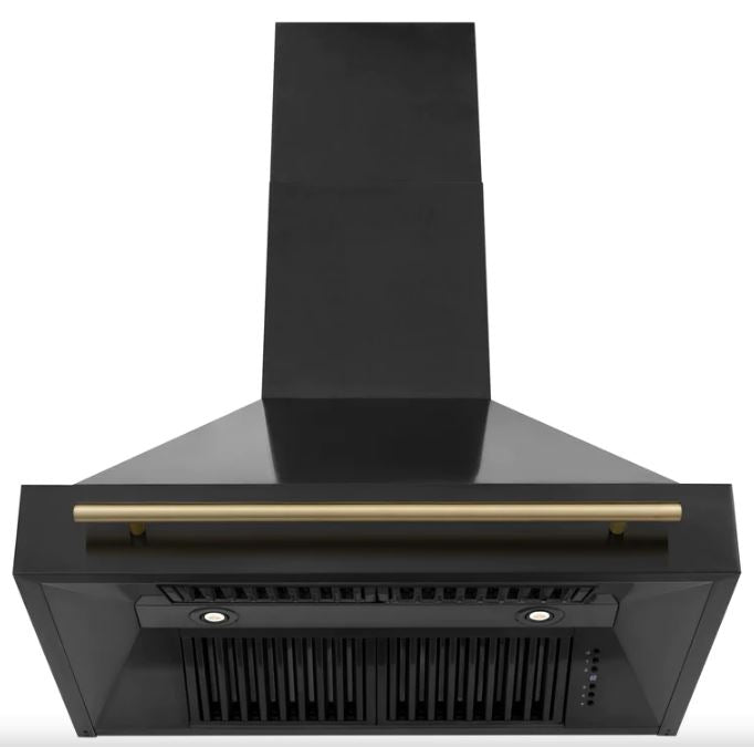 ZLINE 36 In. Autograph Edition Black Stainless Steel Range Hood with Champagne Bronze Handle, BS655Z-36-CB