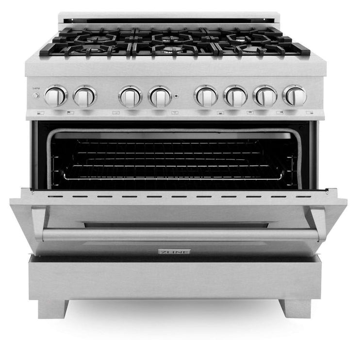 ZLINE Appliance Package - 36 in. Kitchen Package with DuraSnow® Stainless Dual Fuel Range, Ducted Vent Range Hood and Dishwasher - 3KP-RASRH36-DW