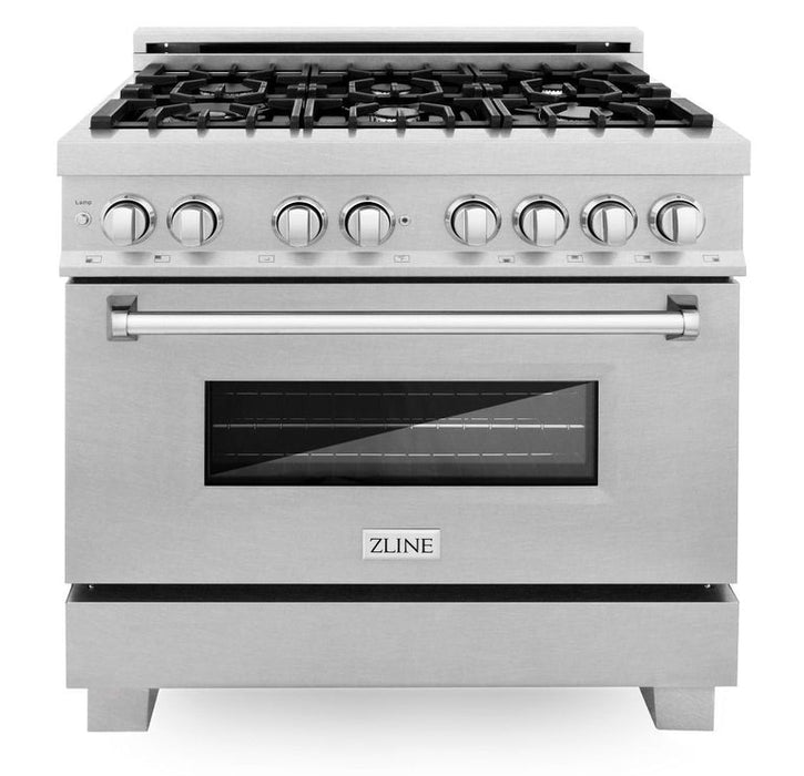 ZLINE Appliance Package - 36 in. Kitchen Package with DuraSnow® Stainless Dual Fuel Range, Ducted Vent Range Hood and Dishwasher - 3KP-RASRH36-DW