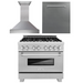 Products ZLINE Appliance Package - 36 in. Kitchen Package with DuraSnow® Stainless Dual Fuel Range, Ducted Vent Range Hood and Dishwasher