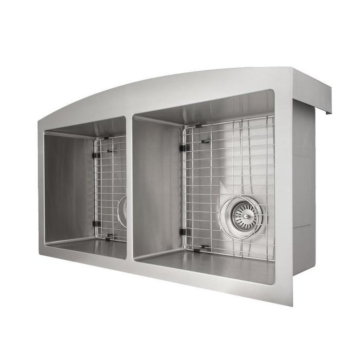 ZLINE 36" Niseko Farmhouse Apron Mount Double Bowl Kitchen Sink with Bottom Grid 