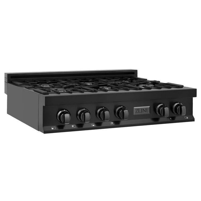 ZLINE 36" Professional Black Stainless Gas Rangetop with 6 Gas Burners - RTB-BR-36