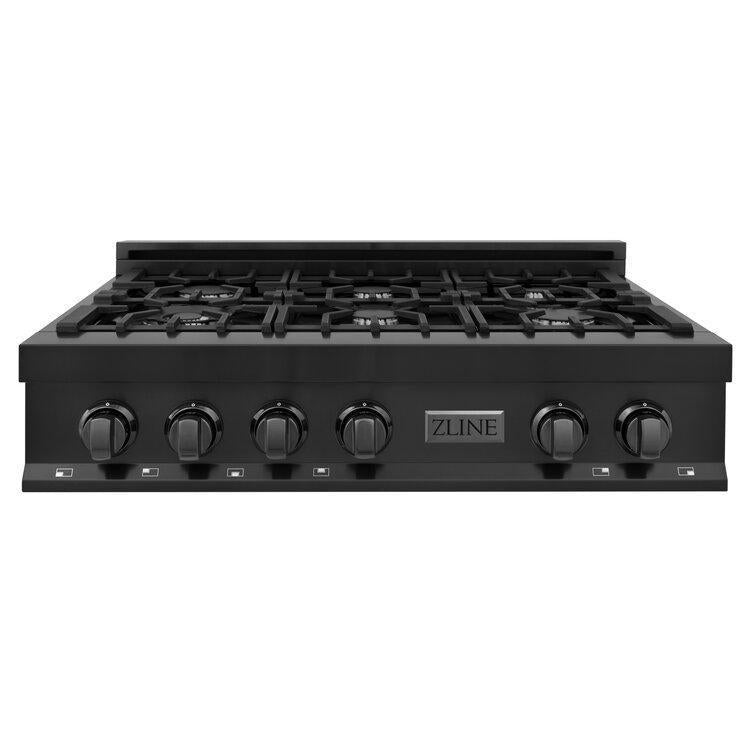 ZLINE 36" Professional Black Stainless Gas Rangetop with 6 Gas Burners - RTB-BR-36