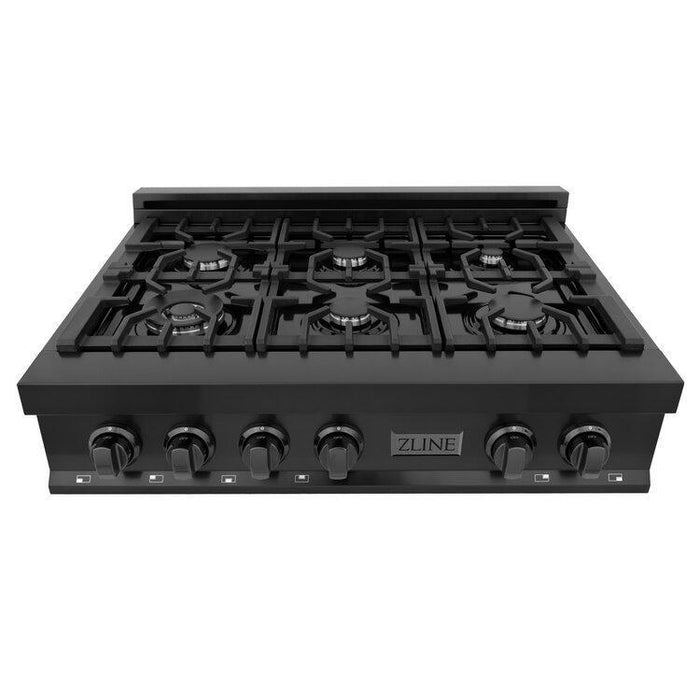 ZLINE 36" Professional Black Stainless Gas Rangetop with 6 Gas Burners - RTB-BR-36