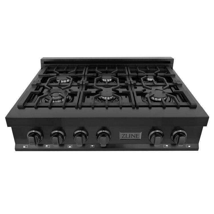 ZLINE 36" Professional Black Stainless Gas Rangetop with 6 Gas Burners - RTB-BR-36