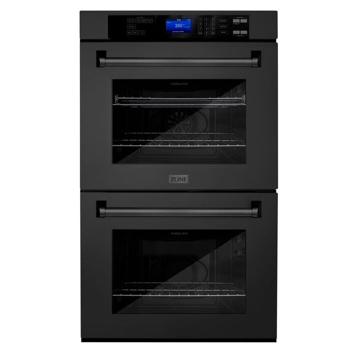 ZLINE 4-Piece Appliance Package - 30 In. Rangetop, Range Hood, Refrigerator, and Double Wall Oven in Black Stainless Steel - 4KPR-RTBRH30-AWD